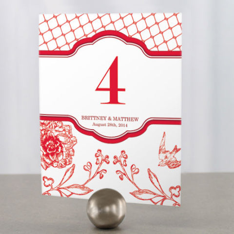 French Whimsy Table Number Numbers 1-12 Red
