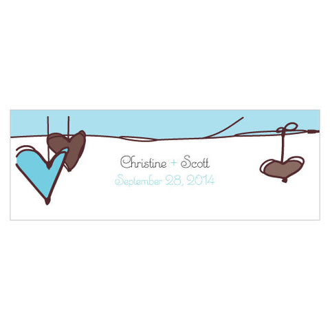 Heart Strings Small Rectangular Tag Aqua Blue