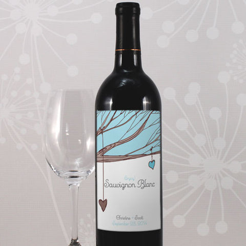 Heart Strings Wine Label Aqua Blue