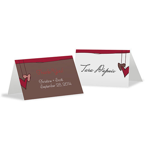 Heart Strings Place Card With Fold Aqua Blue