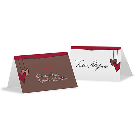 Heart Strings Place Card With Fold Aqua Blue