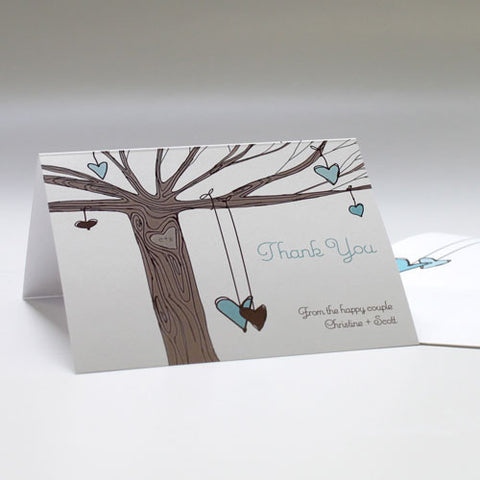 Heart Strings Thank You Card Aqua Blue