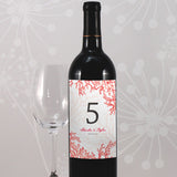 Reef Coral Table Number Wine Label Numbers 1-12 Red