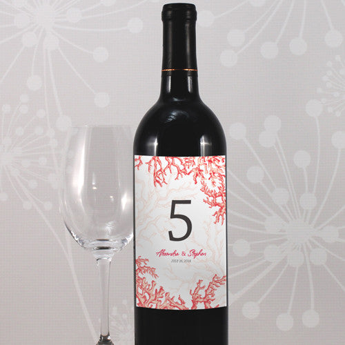 Reef Coral Table Number Wine Label Numbers 1-12 Red