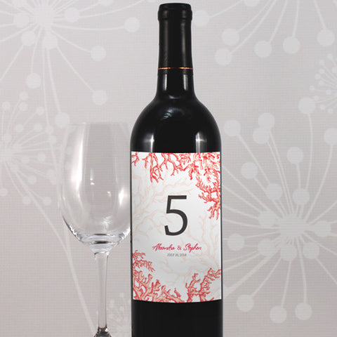 Reef Coral Table Number Wine Label Numbers 1-12 Red
