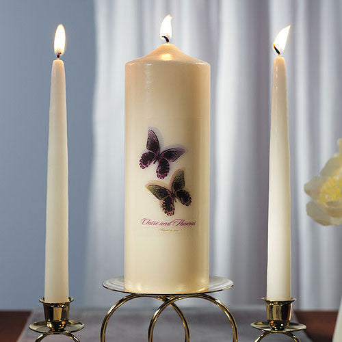 Beautiful Butterflies Personalized Pillar Candle White Willow Green