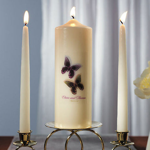 Beautiful Butterflies Personalized Pillar Candle White Willow Green