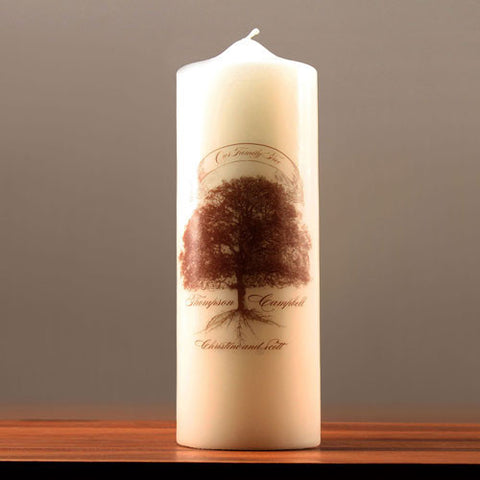 Family Oak Tree Personalized Pillar Candles White Chocolate Brown