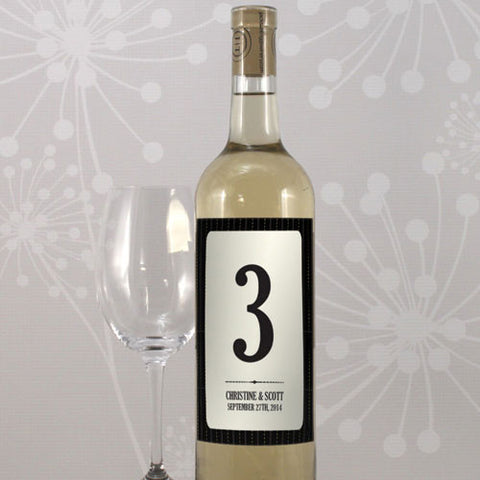 Black Pinstripe Table Number Wine Label Numbers 1-12 Black