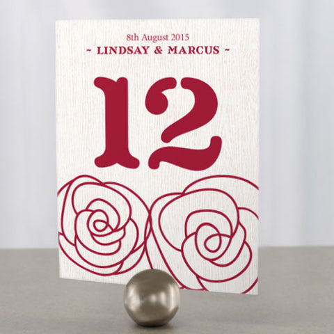 Rose Table Number Numbers 1-12 Pastel Pink