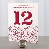Rose Table Number Numbers 1-12 Pastel Pink
