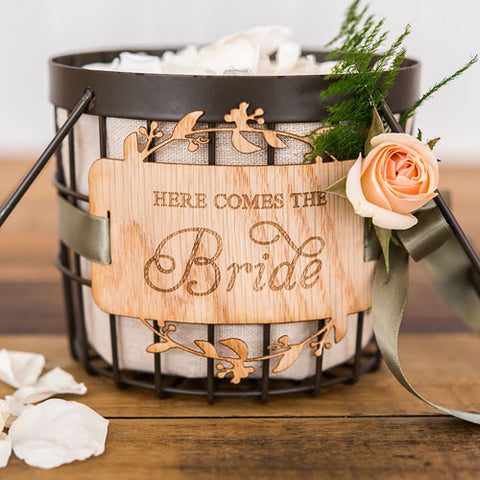 "Here Comes the Bride" Wood Veneer Flower Girl Basket Sign