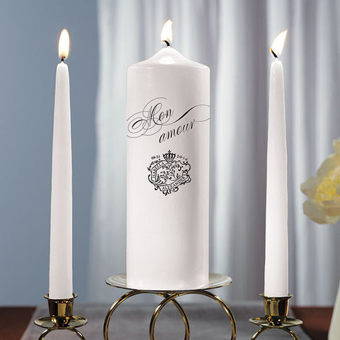 Parisian Love Letter Unity Candle White Black