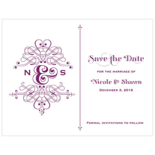 Fanciful Monogram Save The Date Card Lavender
