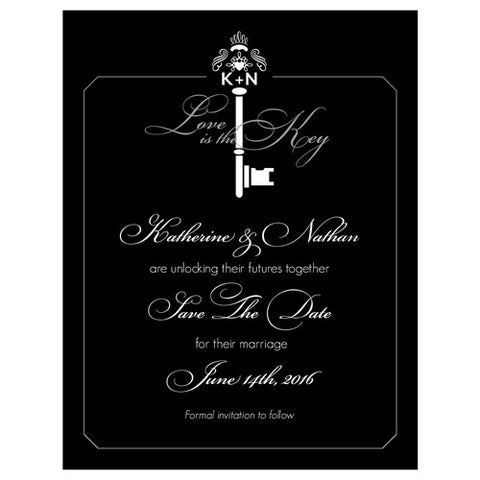 Key Monogram Save The Date Card Black