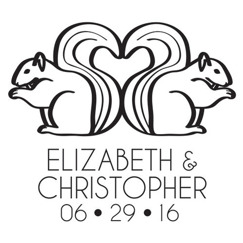 Woodland Style Squirrels And Heart Personalized Rubber Stamp