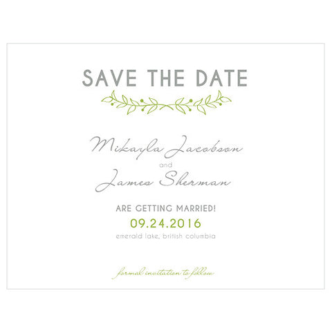 Woodland Pretty Save The Date Card Grass Green