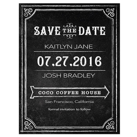 Save the Date Card with Chalkboard Print Design Lavender