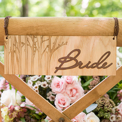 Wood Veneer Bride and Groom Chair Markers