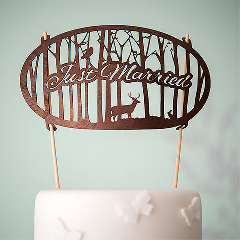 Just Married Woodland Wood Veneer Cake Topper