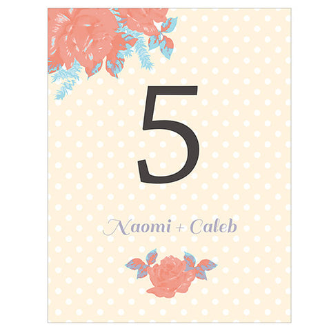 Retro Rose Table Number Numbers 1-12