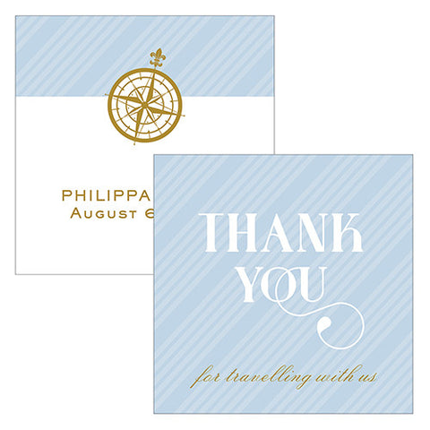 Vintage Travel Square Favor Tag - Thank You Pastel Blue