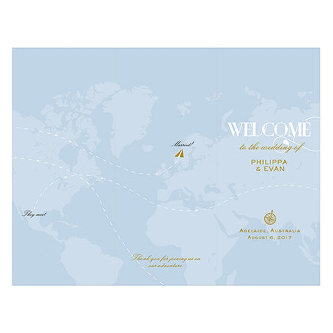 Vintage Travel Map Trifold Program Pastel Blue
