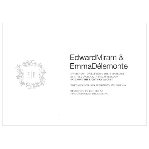 Monogram Simplicity Invitation - Botanical Wreath