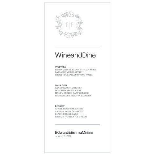 Monogram Simplicity Menu Card - Botanical Wreath