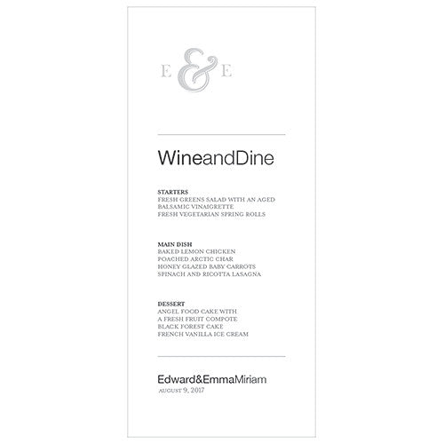 Monogram Simplicity Menu Card - Simple Ampersand