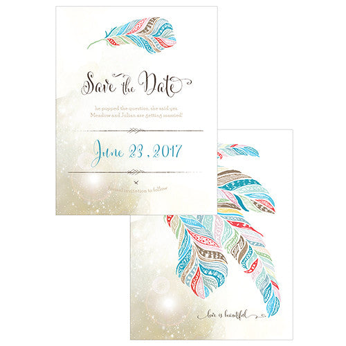 Feather Whimsy Save The Date Card Purple