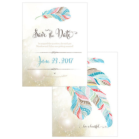 Feather Whimsy Save The Date Card Purple