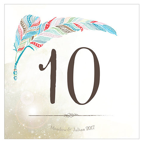 Feather Whimsy Square Table Numbers Numbers 1-12 Purple