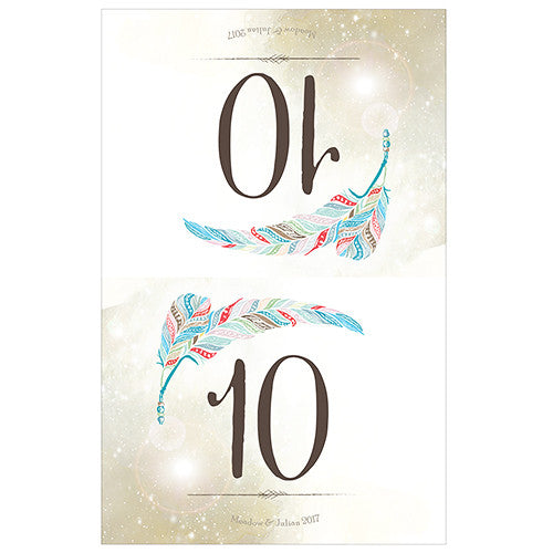 Feather Whimsy Folded Table Numbers Numbers 1-12 Purple