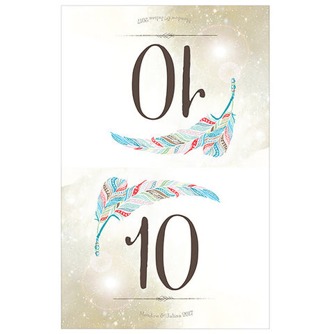 Feather Whimsy Folded Table Numbers Numbers 1-12 Purple