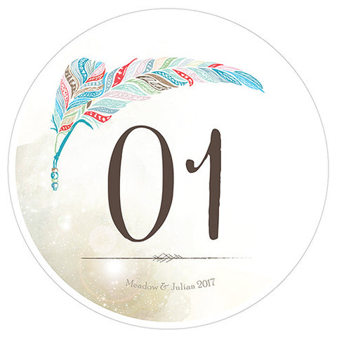 Feather Whimsy Round Table Numbers Numbers 1-12 Purple