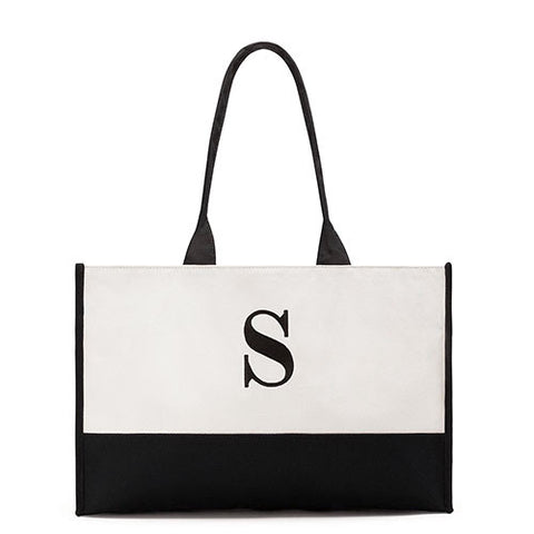 Modern Initial Colorblock Tote - Black Letter "T"