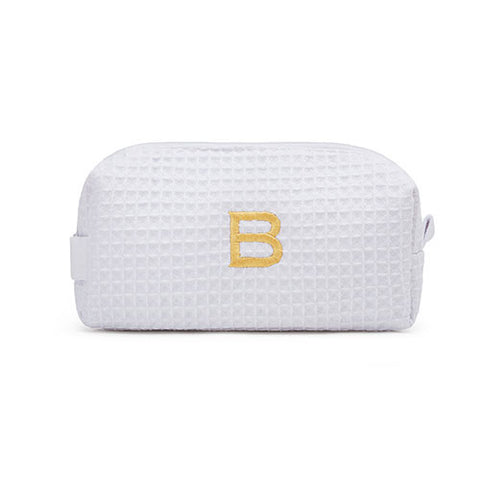 Small Cotton Waffle Cosmetic Bag - White