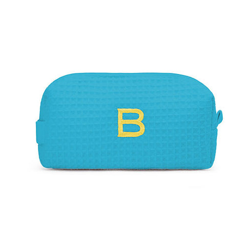 Small Cotton Waffle Cosmetic Bag - Turquoise