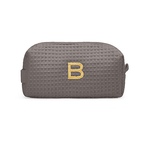 Small Cotton Waffle Cosmetic Bag - Gray