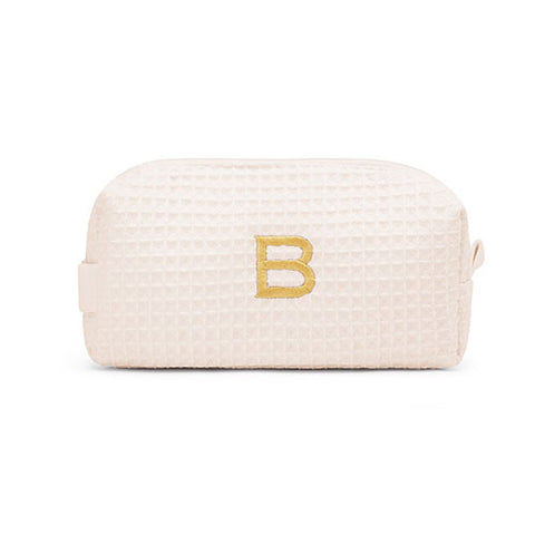 Small Cotton Waffle Cosmetic Bag - Ivory