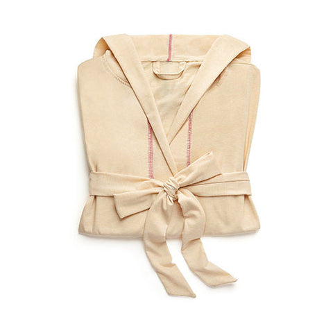 Saturday Hooded Lounge Robe - Oatmeal With Pink Stitching Small - Medium