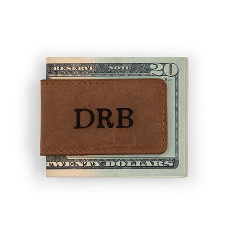 Tanned Genuine Leather Magnetic Money Clip - Personalized