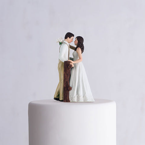Rustic Couple Porcelain Figurine Wedding Cake Topper White Dress