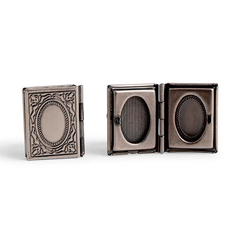 Vintage Book Locket Cufflinks - Antique Silver