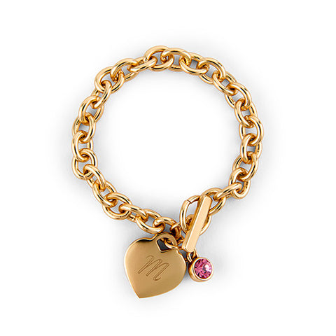 Matte Gold Toggle Charm Bracelet with Gemstone Charm Alexandrite (june)