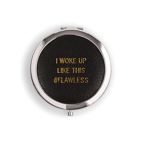 Faux Leather Compact Mirror - #Flawless Emboss Gold White
