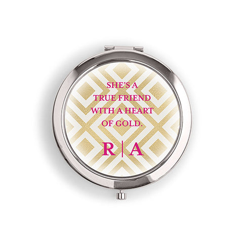 Designer Compact Mirror - Ikat Print Gold Fuchsia