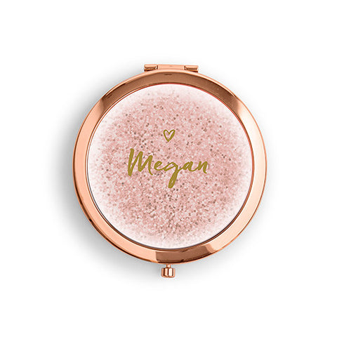 Designer Compact Mirror - Glitter Heart Print Gold Teal Breeze