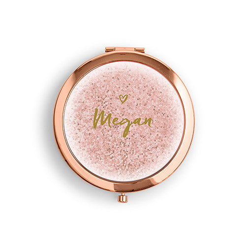 Designer Compact Mirror - Glitter Heart Print Silver Teal Breeze